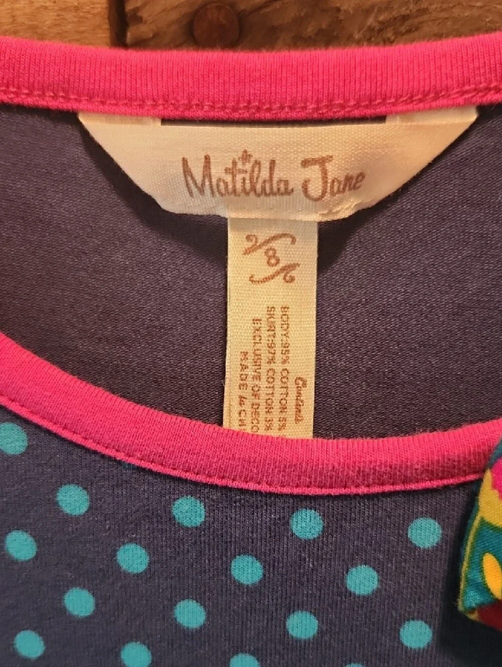 Matilda Jane Teal Floral & Navy Polka Dot Long-Sleeve Dress with Magenta Accents